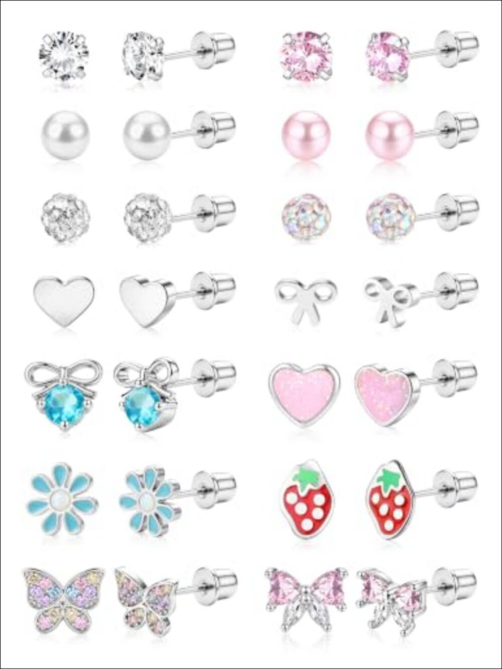14 Pair Hypoallergenic Screw Back Stud Earrings Set Surgical Stainless Steel
